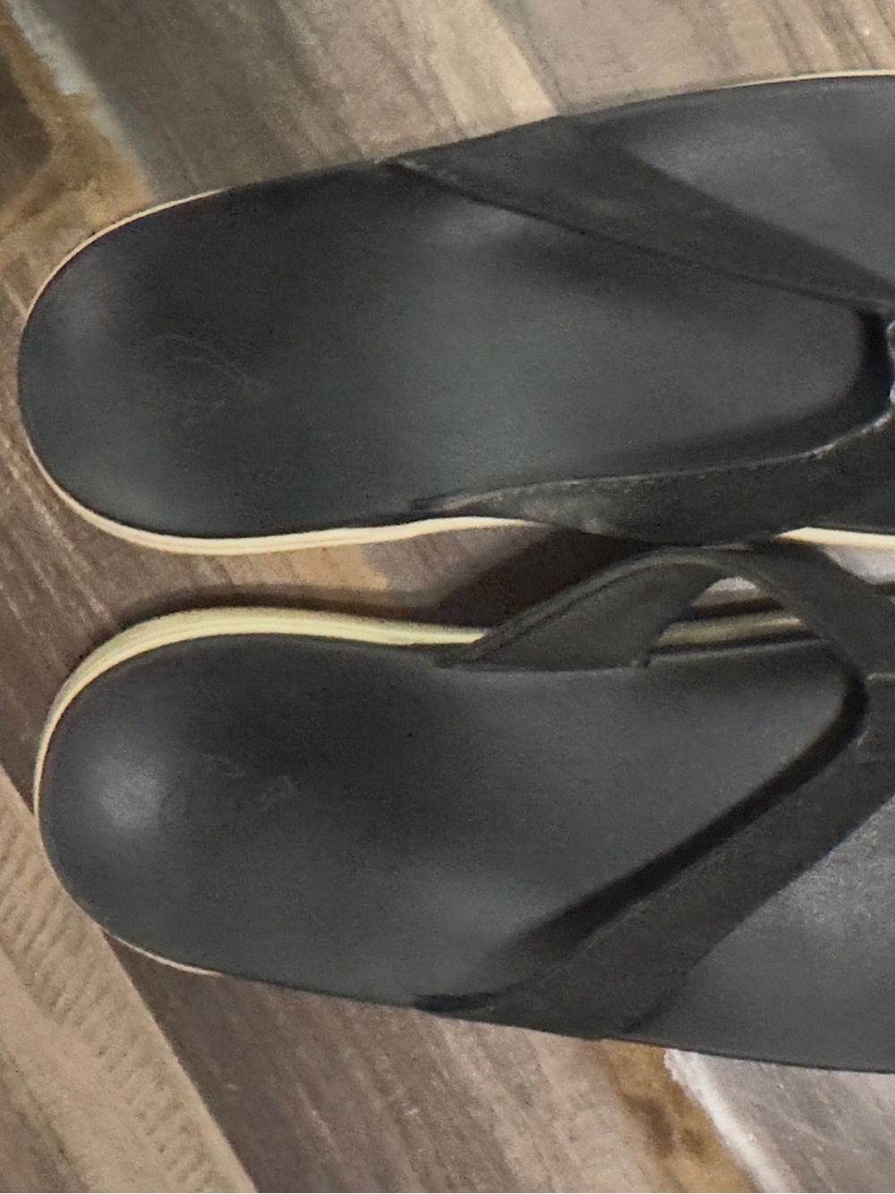 OluKai Black Flip Flop Sandals with Cream Midsole